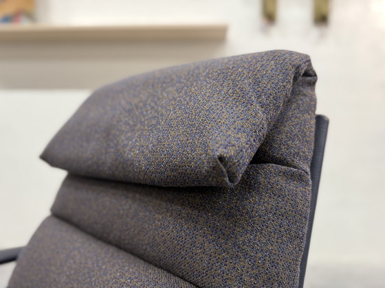 Image 1 of Leolux Indra Sessel mit Fußhocker Blauer Lederstoff