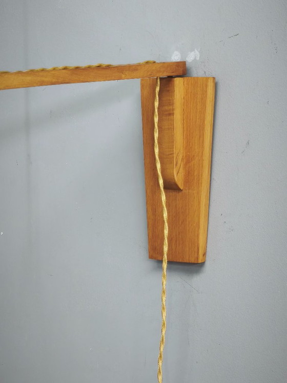 Czechoslovak Rattan and Wood Swing Arm Wall Lamp, 1960s, Wall lights, Brown (photo 10 of 12)