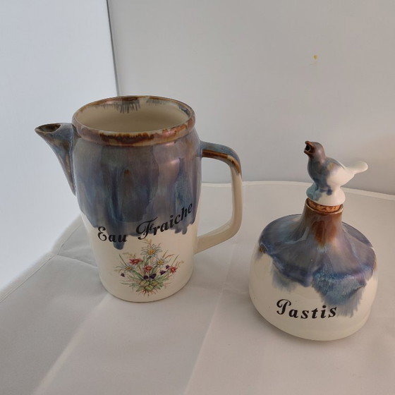Image 1 of Pastis carafe set with bird. The Pastis can be poured through the beak.