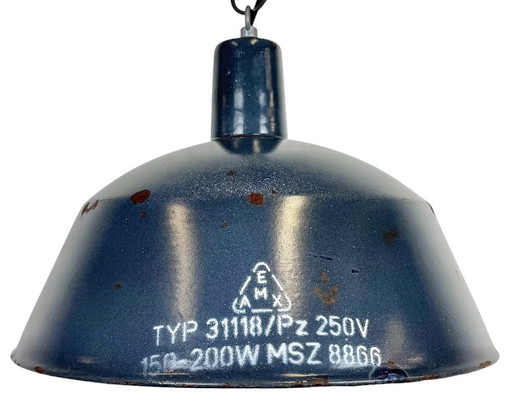 Lampada a sospensione industriale in smalto blu scuro di EMAX, anni '60
