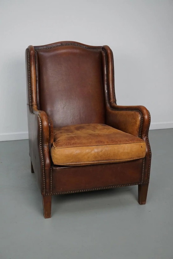 Image 1 of Vintage Nederlandse clubfauteuil van cognackleurig leer
