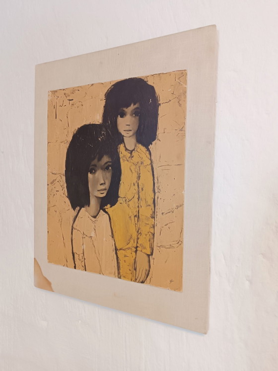 Jef Wauters "Deux Filles" vintage print, Giclée Prints, Hout, Canvas, Beige (foto 6 van 15)