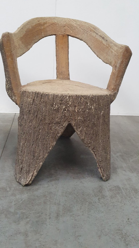 Image 1 of Vintage faux wood cement garden set 4 chairs/table Brutalist 60s France