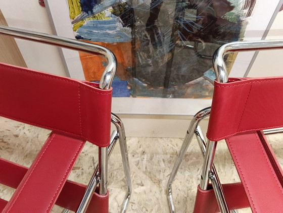 Image 1 of KNOLL Studio Set van 2 WASSILY B3 fauteuils (NIEUW) in rood leer
