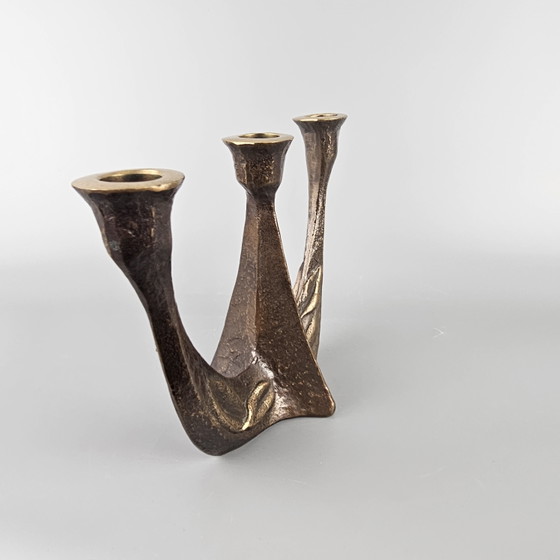 Candeliere vintage in bronzo per 3 candele – Design brutalista di Horst Dalbeck, Germania anni '50 - (photo 4 of 7)