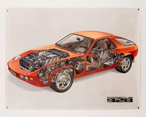 Image 1 of Porsche 928 Rossa Sezione Spaccata – Poster originale vintage Porsche degli anni '80 – Arte automobilistica – 76x102 cm
