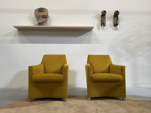 2 Leolux Calinda Armchairs Alcantara Ochre Yellow