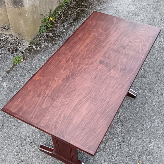 Image 1 of Mesa de bistró restaurada con acabado de teca, Francia, 1950.