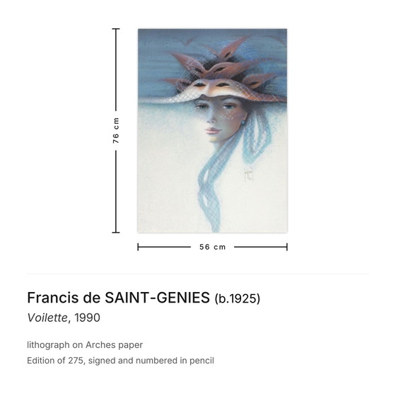 Image 1 of Francis de SAINT-GENIES Voilette Signed lithograph 1990