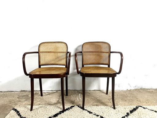 Vintage A811 Chairs in Rattan by Josef Hoffmann for Thonet, 1930s, Set of 2