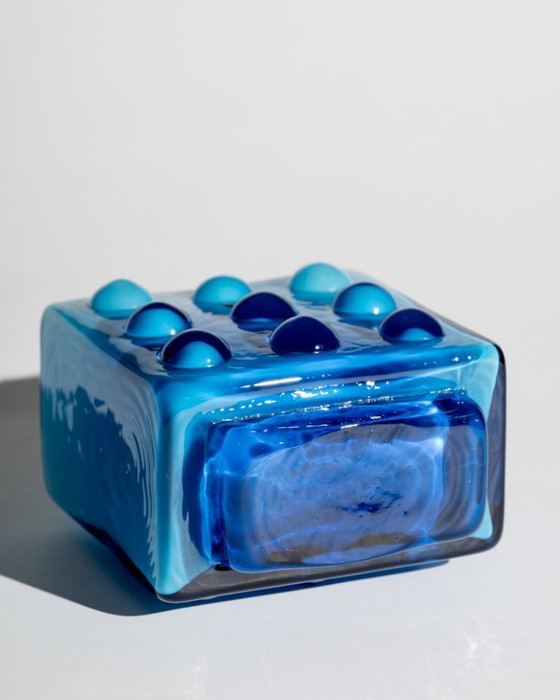 Image 1 of Friedrich Kristall “Bubble” Pop Art Vase – Blue Cased Glass, Germany, 1970s