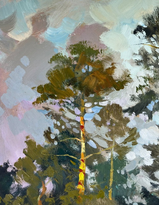 Image 1 of Original Oil Painting Summer Nature Landscape Path in the forest