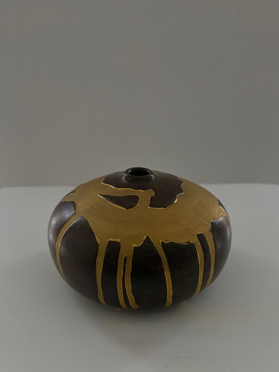 Vintage keramische vaas – bruin met matgouden glazuur – Vazen (photo 2 of 5)
