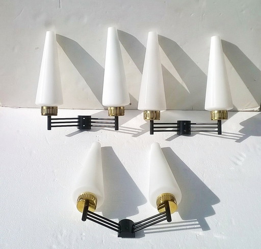 Set of 3 mid century Italian Stilnovo brass sconces - 1950s