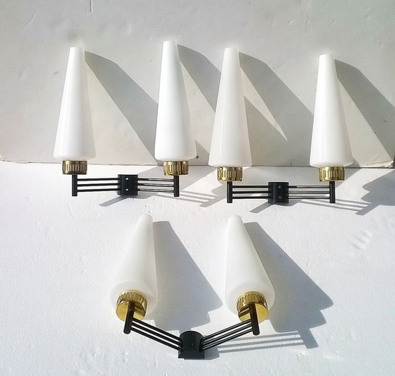 Image 1 of Set of 3 mid century Italian Stilnovo brass sconces - 1950s