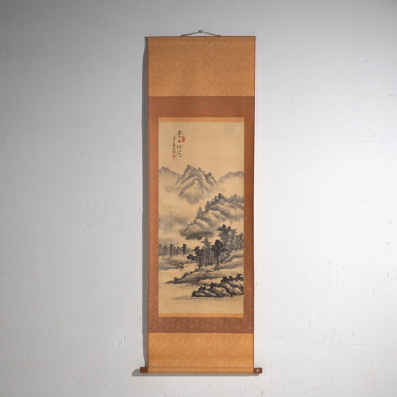 Antique Japanese kakejiku of a landscape in ink on paper – Japan, circa 1900 – Paintings & Drawings, Wood (photo 7 of 40)