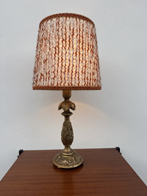 1960s gilded wooden candlestick lamp