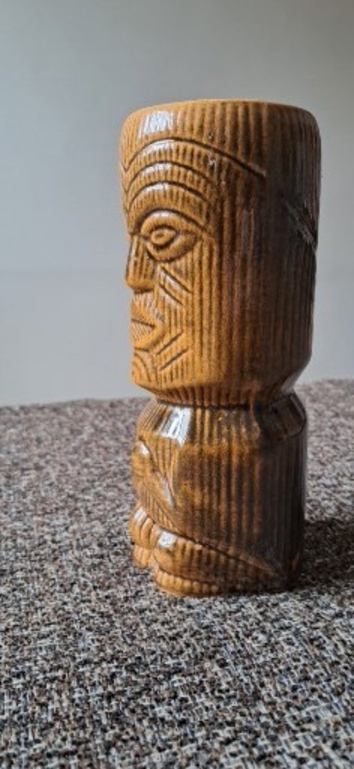 Vintage tiki-style vase from the 1970s