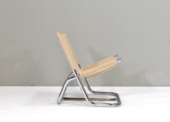 Image 1 of Scandinavische klapstoel in chroom en canvas – jaren 70