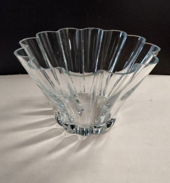 Image 1 of Large Glass Bowl/Vase of Wavy Crystal Glass