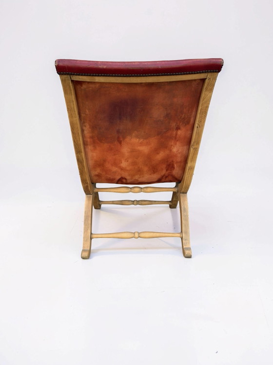 Image 1 of Slipper chair van rood leer van Pierre Lottier voor Valenti