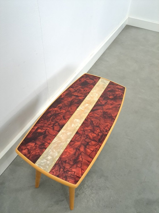 Image 1 of 1950s side table with red Formica top, plant table, no. 32