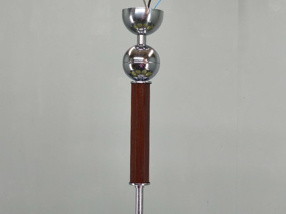 Image 1 of Art Deco Chrome and Walnut Chandelier, Czechoslovakia, 1930s