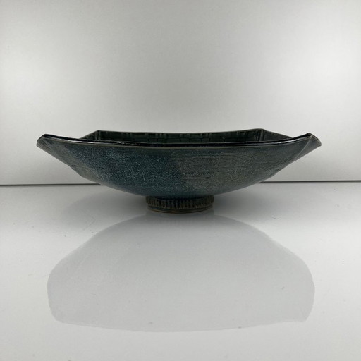 Ciotola in ceramica smaltata blu/verde scuro, 1960