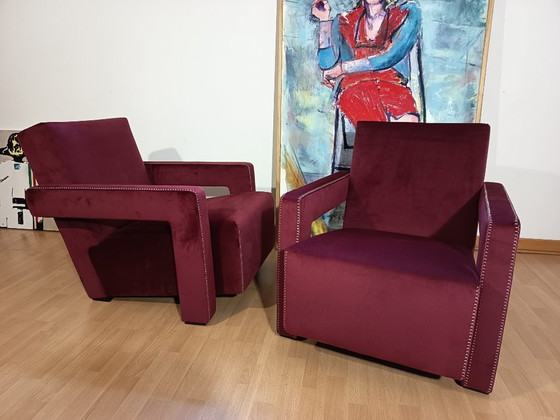 Image 1 of CASSINA 2X Poltrone 637 UTRECHT  (NUOVE MAI USATE) in Velluto 13L Ortigia/Plum con Cuciture in filo Naturale a punta Cavallo