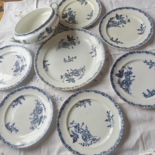 🪻 Vajilla antigua Sarreguemines "Coquelicots" de 9 piezas — Herencia francesa