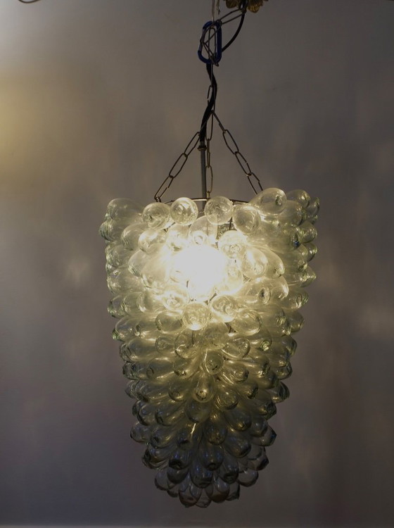 Image 1 of Lámpara de techo/araña de cristal transparente con forma de uva, años 70