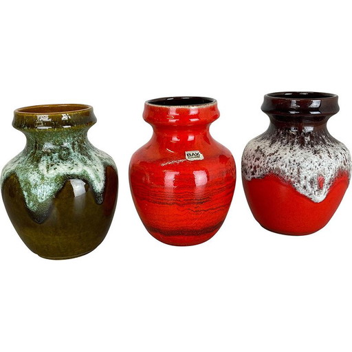 Ensemble de 3 vases Op Art en lave grasse multicolore de Bay Ceramics, Allemagne, années 1970