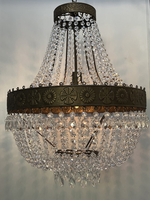 Xl vintage crystal chandelier pendant lamp bronze frame