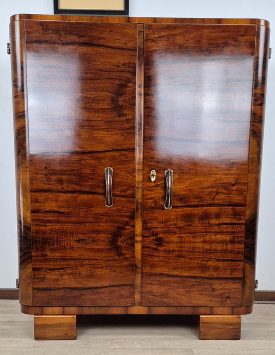 Aparador Veneciano Art Déco 1940, Manifattura Italiana, Armarios de almacenamiento, Madera, Latón, Marrón (foto 5 de 15)