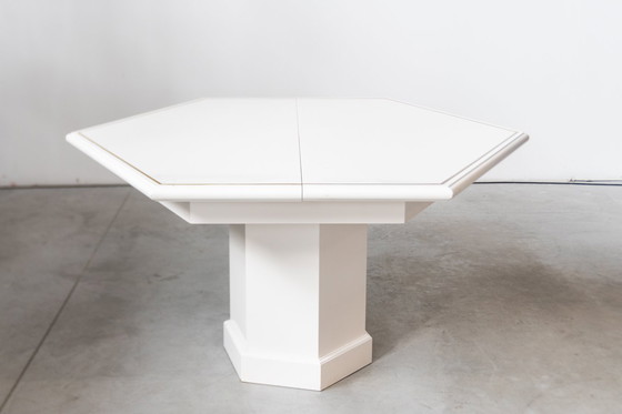 Image 1 of Table de salle à manger extensible Mario Sabot 1980S avec 5 chaises blanches laquées