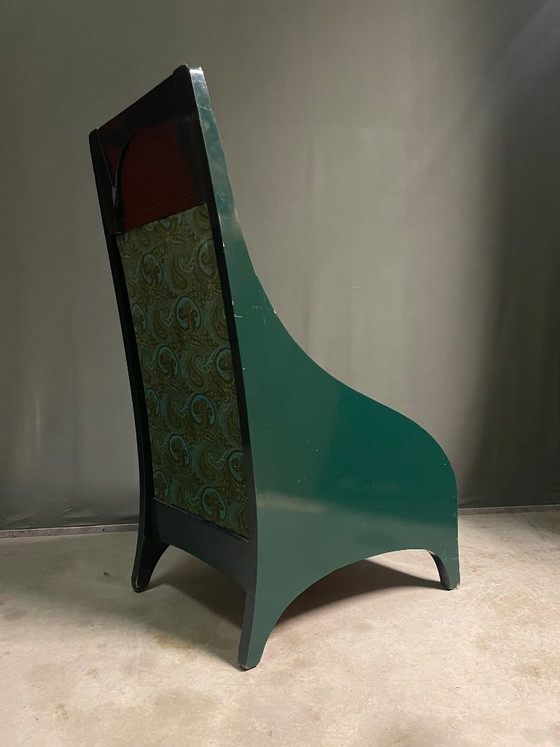 Rara Poltrona Art Nouveau con schienale alto, Poltrone, Legno, Tessile, Verde, Vintage (foto 3 di 6)