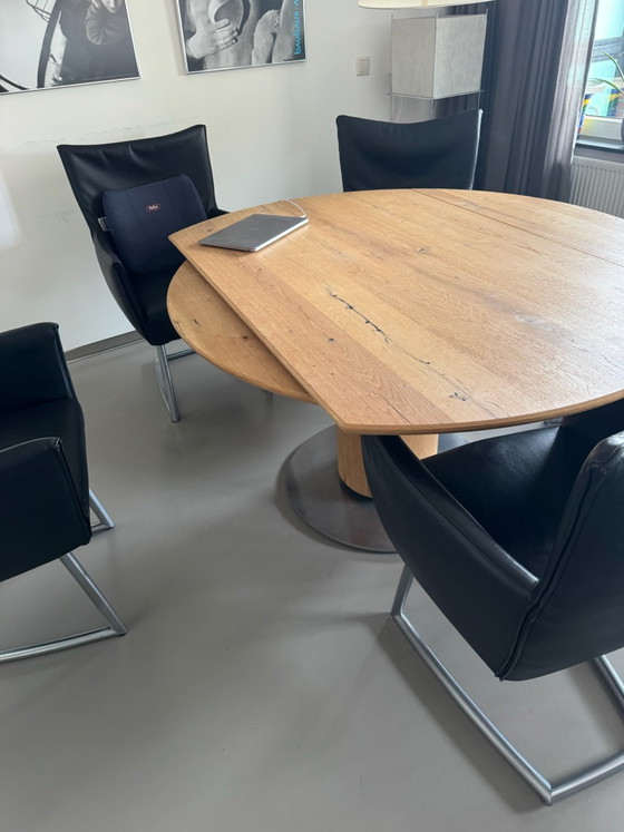 Extendable Oak Dining Table with Metal Base, Brand Venjakob – Wood (photo 4 of 6)