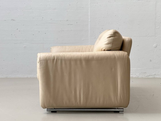 Image 1 of Vintage beige leren tweezitsbank, Zwitserland, jaren 80