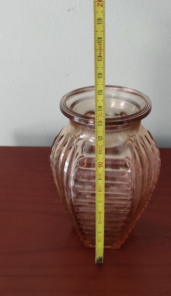 Image 1 of Set of 2 Vintage Art Deco Vases – Rosaline Pressed Glass – France, 1930s
