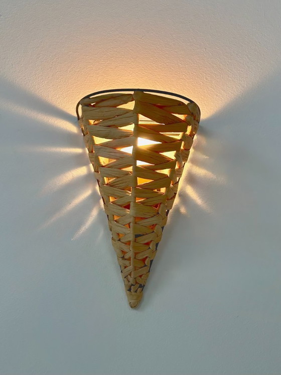 Image 1 of Paar antike Wandleuchten aus Bast, Frankreich, 1980