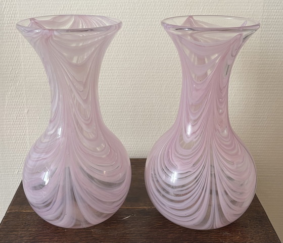 Image 1 of PAIR OF VINTAGE MURANO MOLDED GLASS VASES