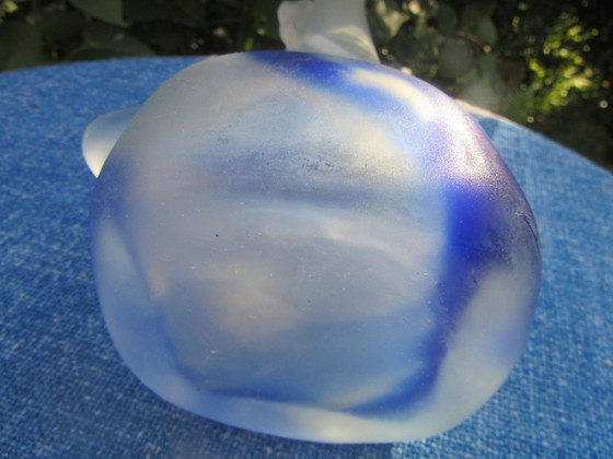 Image 1 of Swirled Frosted Blue Heavy Glass Bud Vase Art Nouveau inspired, vintagefron