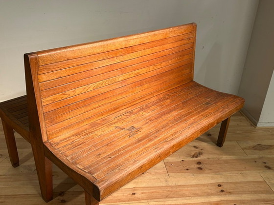 Image 1 of Banc de train industriel vintage 1950s