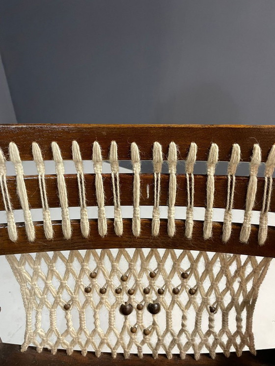 Image 1 of Poltrona vintage in macramè, anni '60, Cecoslovacchia, struttura in legno