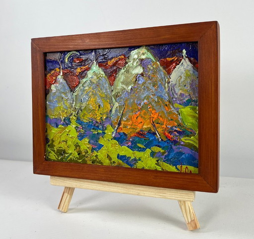 Original Oil Painting Summer Nature Landscape Mysterious night under the moon