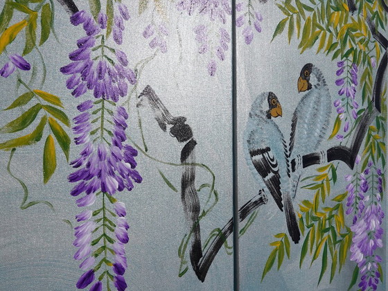 Image 1 of Japanese wisteria J359 - triptych - ready to hang