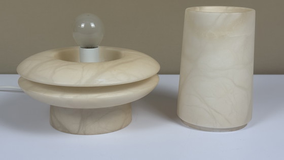 Image 1 of Vintage Alabaster table / night lamp beige cream tones veining