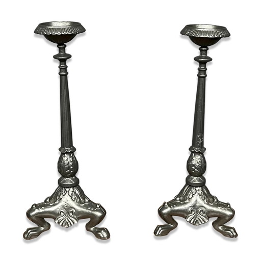 Coppia di massicci candelabri in ghisa in stile rinascimentale. – kandelaars en kaarsen, Cast Iron, Renaissance