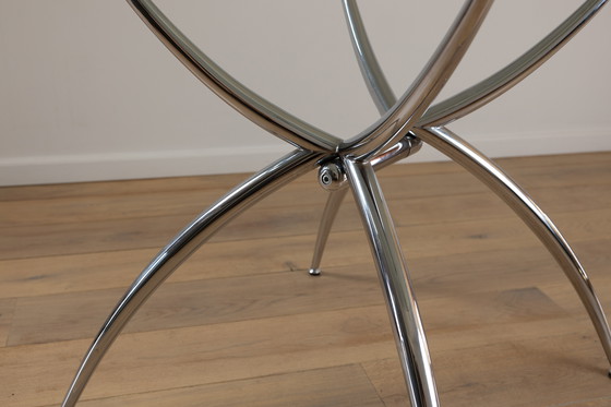 Image 1 of Tavolo da pranzo rotondo in vetro e alluminio cromato Space Age