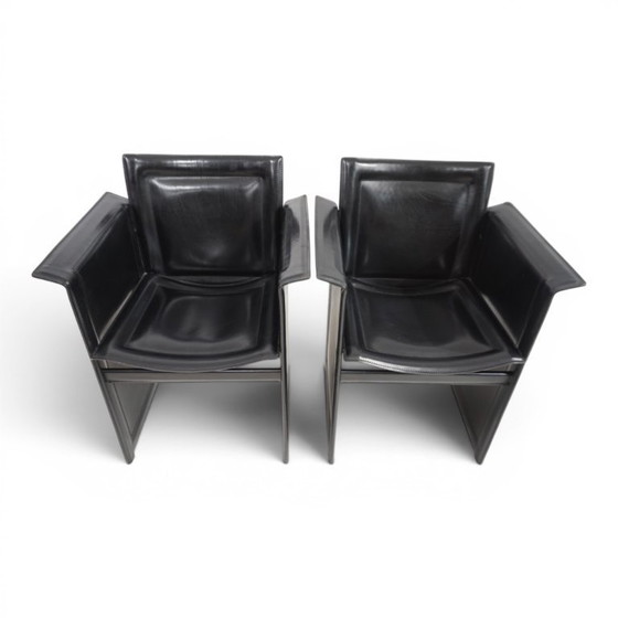 Image 1 of Ensemble de 2 fauteuils Arrben Solaria en cuir noir, par Tito Agnoli, 1970